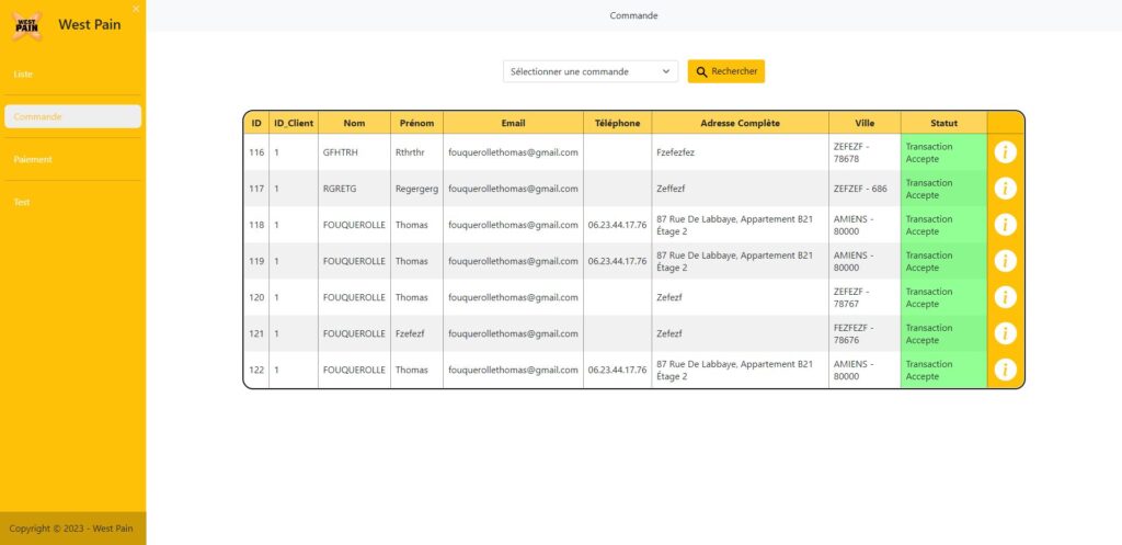 Liste des commandes