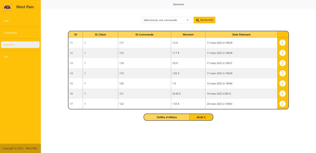 Liste des paiements