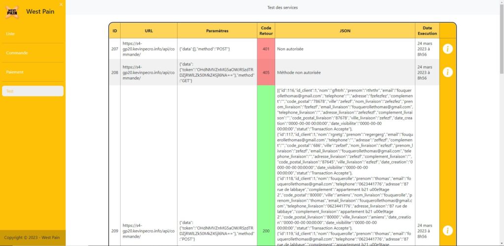 Liste des tests de l'API