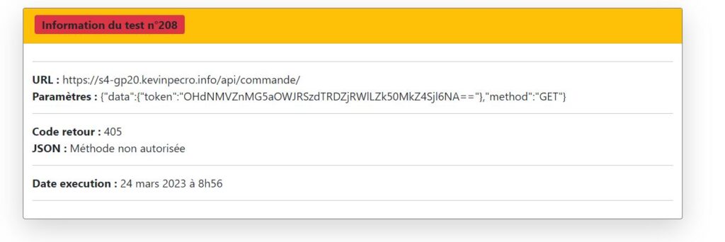 Détails d'un test de l'API