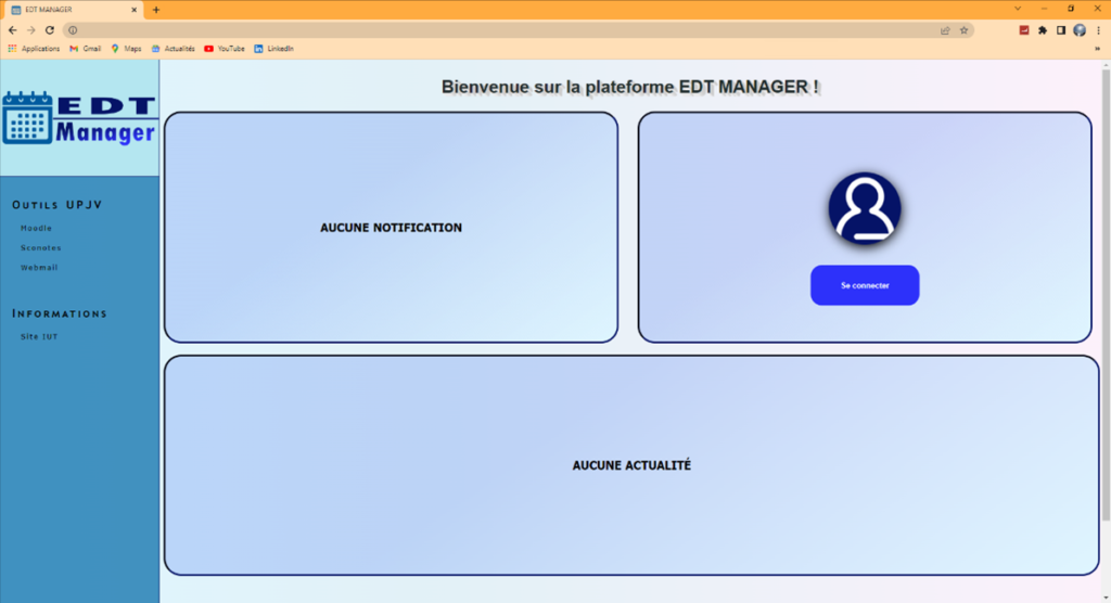Page d'accueil d'EDT Manager