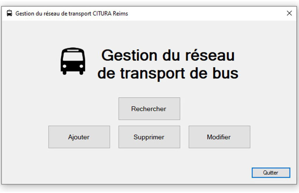 Menu principal de l’application gestion du réseau de bus