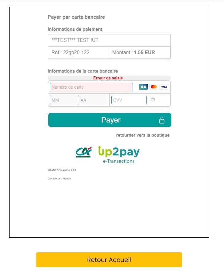 Iframe de paiement