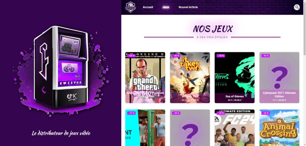 Page des jeux d'EpicKeys